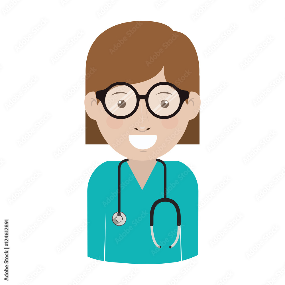 cartoon avatar woman medical doctor with surgery clothes and stethoscope tool. professional medical occupation over white background. vector illustration