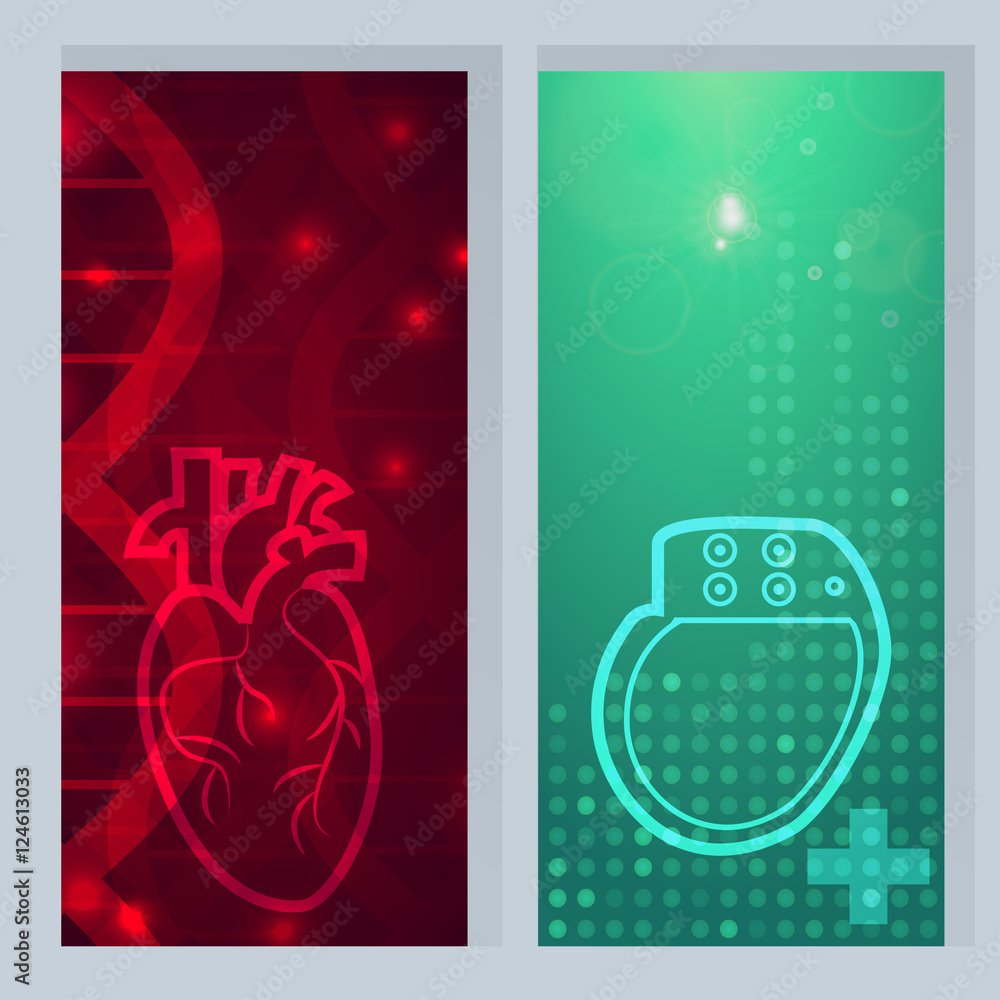 Heart pacemaker lifesaver logo - 2 medical wallpaper,vector illustration.Heart logo on gene chain dna pattern.Heart Pacemaker on green blur pattern.Medical wallpaper for medical site,cardiology clinic Heart pacemaker lifesaver logo - 2 medical wallpaper,vector illustration.Heart logo on gene chain dna pattern.Heart Pacemaker on green blur pattern.Medical wallpaper for medical site,cardiology clinic