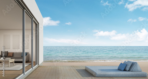 Outdoor living  Beach house with sea view in modern design - 3d rendering