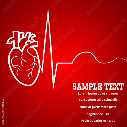 Heart pulse logo - medical wallpaper,vector illustration.Heart logo and pulse beat cardiogram logo red blur wallpaper.Pulse line heart monitoring.Medical wallpaper for medical site,cardiology clinic