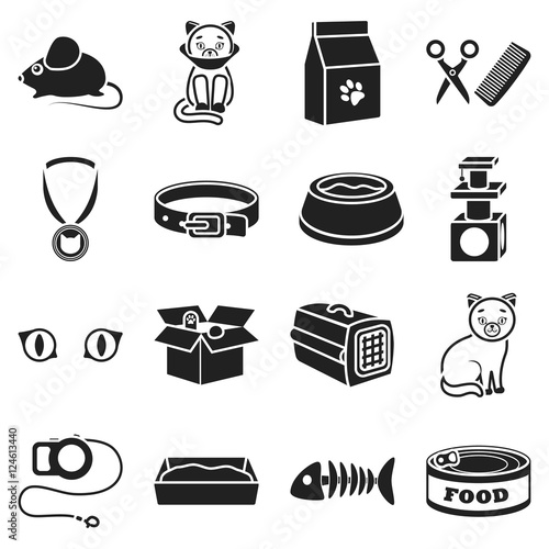 Cat equipment set icons in black style. Big collection cat equipment vector symbol stock illustration