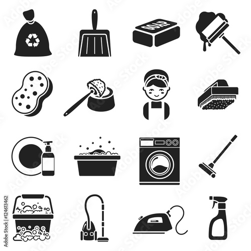 Cleaning set icons in black style. Big collection cleaning vector symbol stock illustration