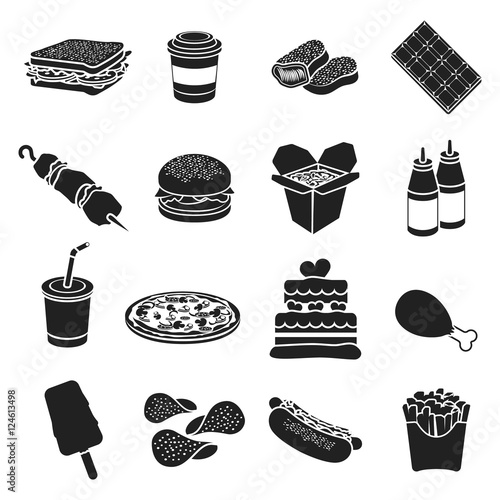Fast food set icons in black style. Big collection fast food vector symbol stock illustration