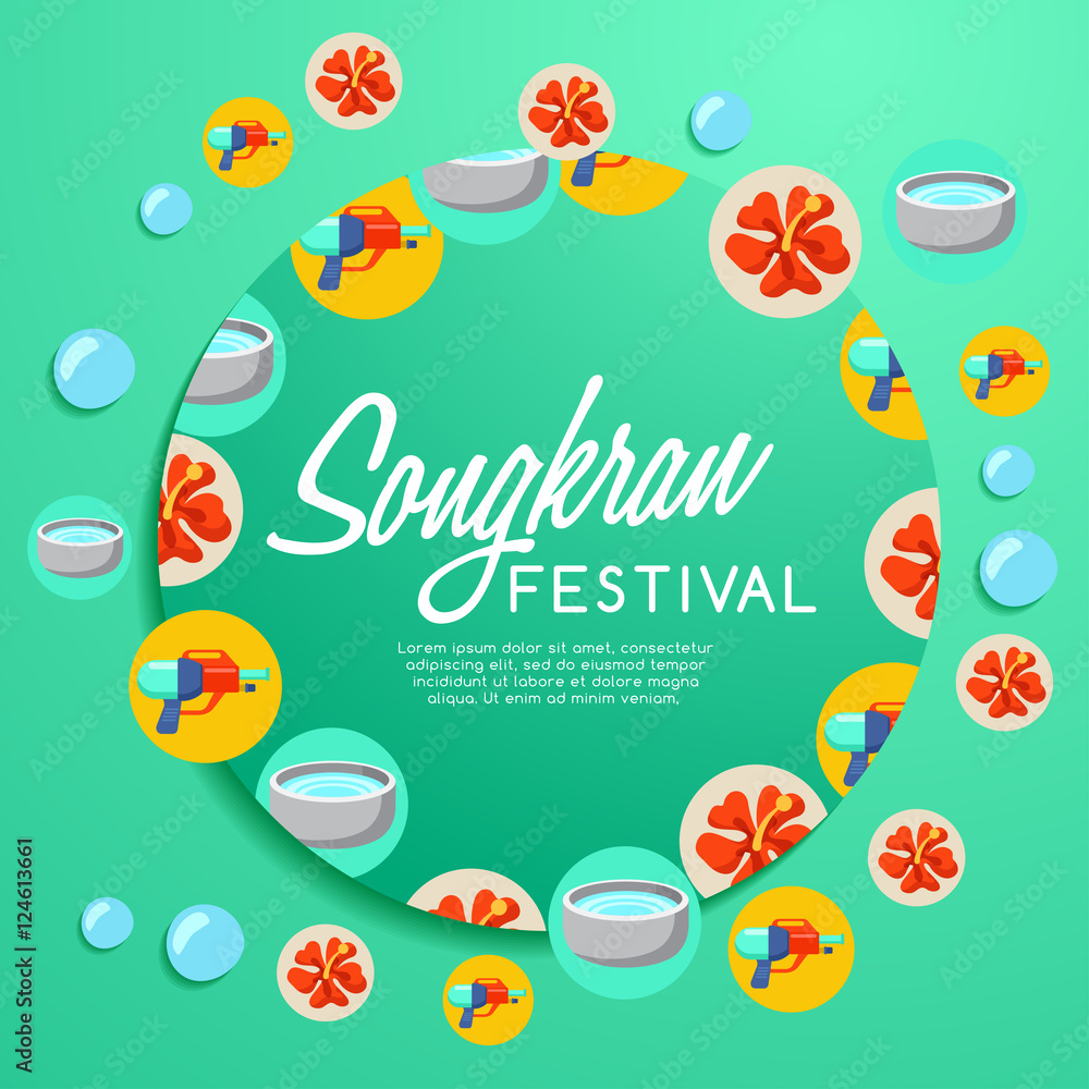 Songkran Festival : Thai Water Festival Elements : Vector Illustration 