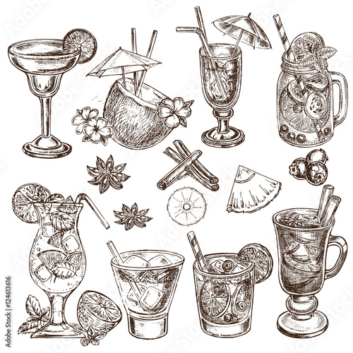 hand drawn sketch illustration cocteils