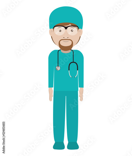 cartoon avatar man medical doctor with surgery clothes and stethoscope tool. professional medical occupation over white background. vector illustration © grgroup