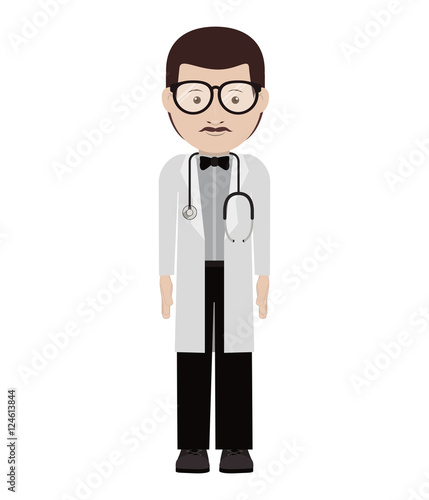 cartoon avatar man medical doctor smiling and wearing glasses. professional medical occupation over white background. vector illustration