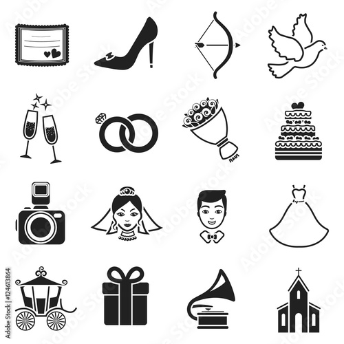 Weeding set icons in black style. Big collection wedding vector symbol stock illustration