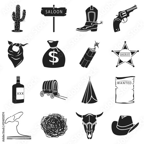 Wild west set icons in black style. Big collection wild west vector symbol stock illustration