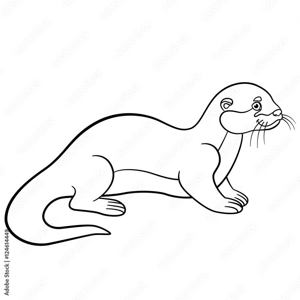 Coloring pages. Little cute otter smiles.