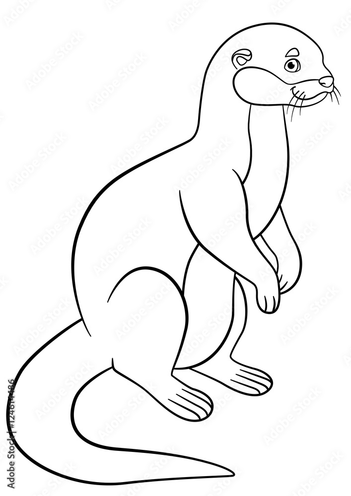 Obraz premium Coloring pages. Little cute otter smiles.