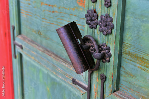 Traditional korean lock and wooden door