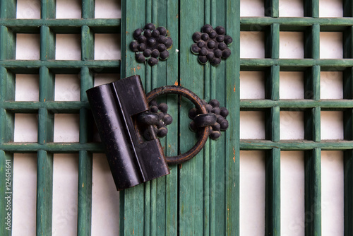 Traditional korean lock and wooden door