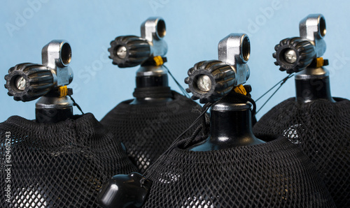 Oxygen tanks prepared for the scuba diving