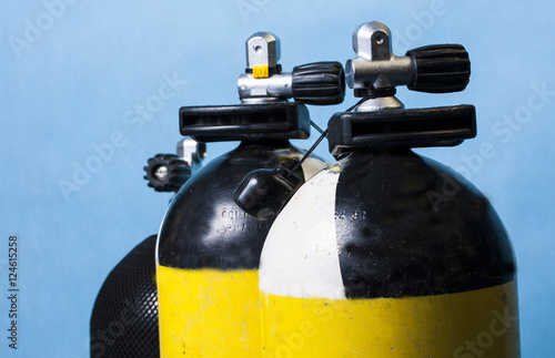 Oxygen tanks prepared for the scuba diving