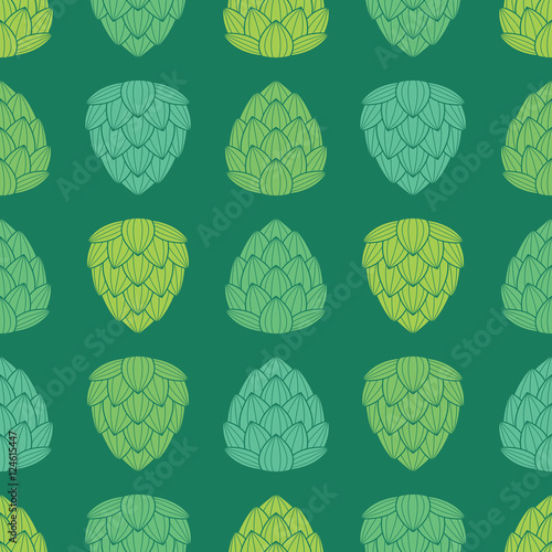 Seamless pattern with flat style green color hops. Fragrant fresh and sweet. Nice background for beer industry. Vector illustration