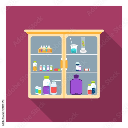 Cupboard with medicines icon in flat style isolated on white background. Medicine and hospital symbol stock vector illustration.