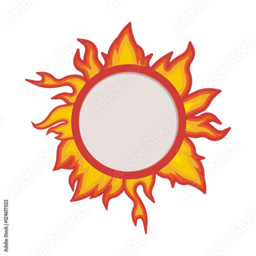 fire flames burning with circle shape banner template over white background. vector illustration
