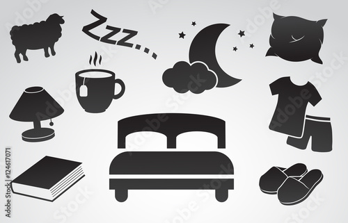 Sleep, bedroom, nap vector icon set.