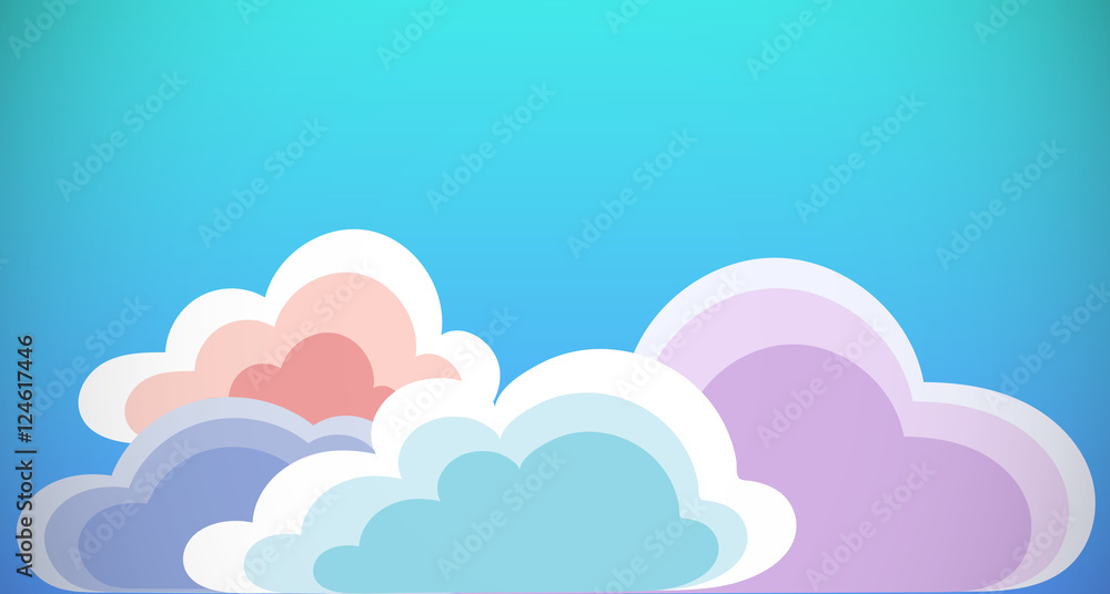 Colorful clouds in the blue sky. Vector illustration for invitation cards. It can be used as Wedding Invitations Cards