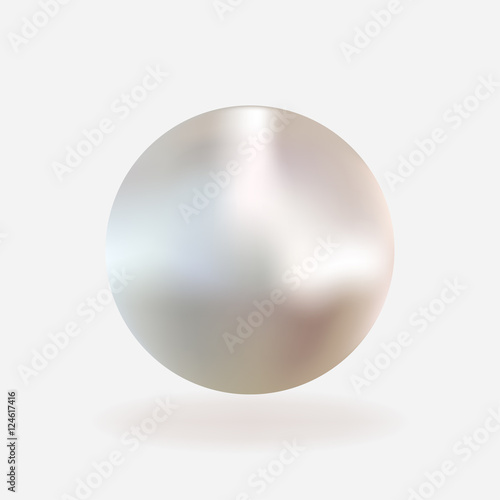 Beautiful 3D shiny natural white Pearl with light effects Vector Illustration. Isolated with shadow