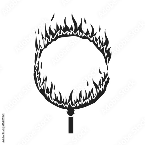 Burning hoop icon in black style isolated on white background. Circus symbol stock vector illustration.