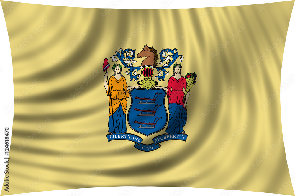 Flag of the US state of New Jersey waving isolated on white Flag of the US state of New Jersey waving isolated on white