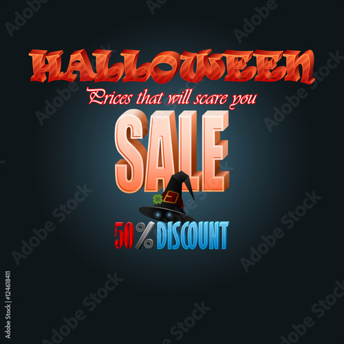 Holiday design with a ghost hidden behind text and 3d text for Halloween sales, commercial event