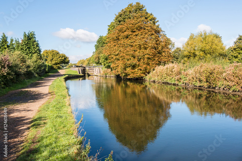 British autumn landscape. Lock on the canal