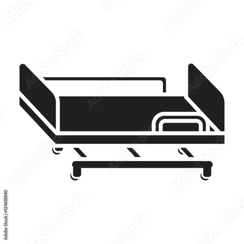 Hospital gurney icon in black style isolated on white background. Medicine and hospital symbol stock vector illustration.