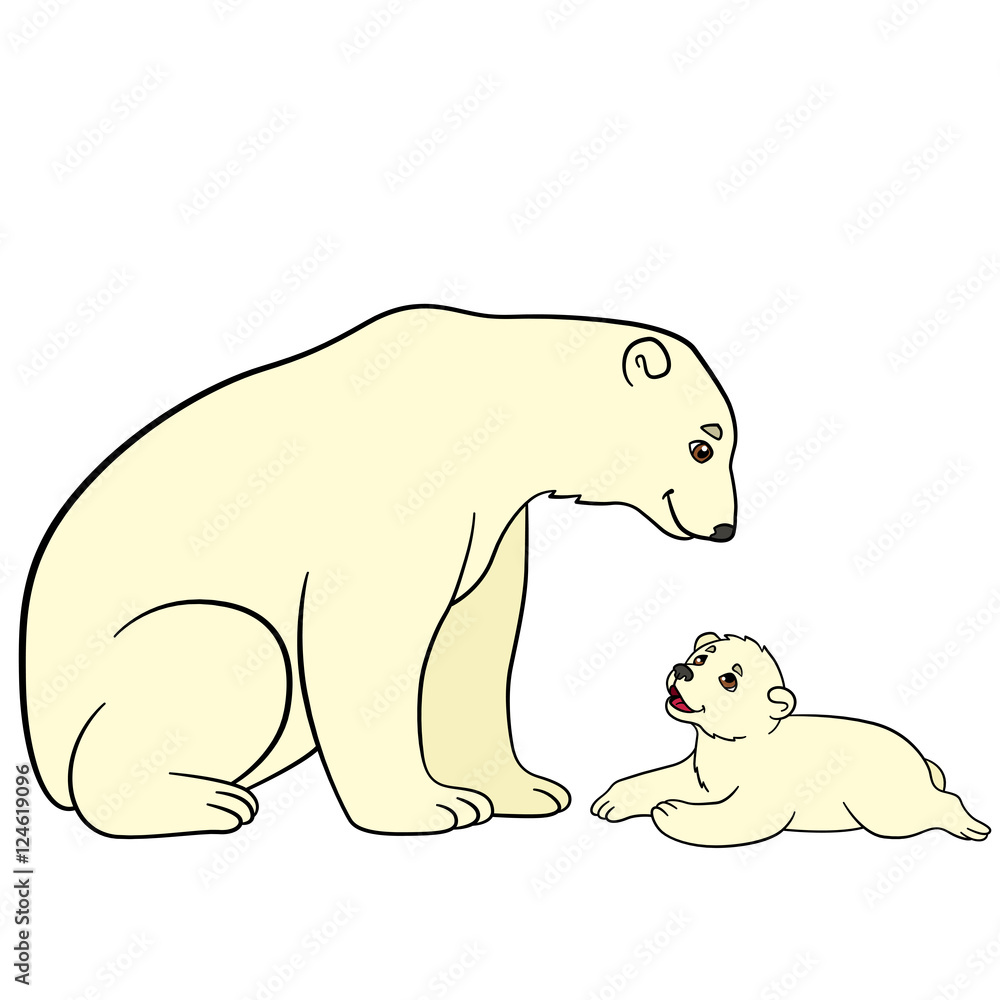 Cartoon animals. Mother polar bear with her baby. Stock Vector | Adobe ...