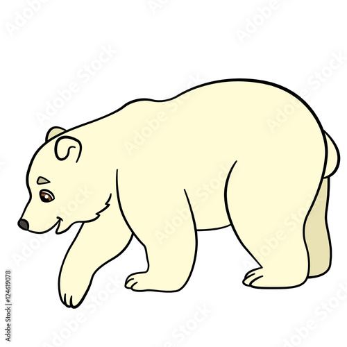 Cartoon animals. Little cute baby polar bear smiles.