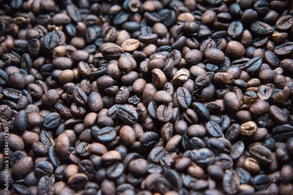 Fototapeta premium Coffee beans with soft focus