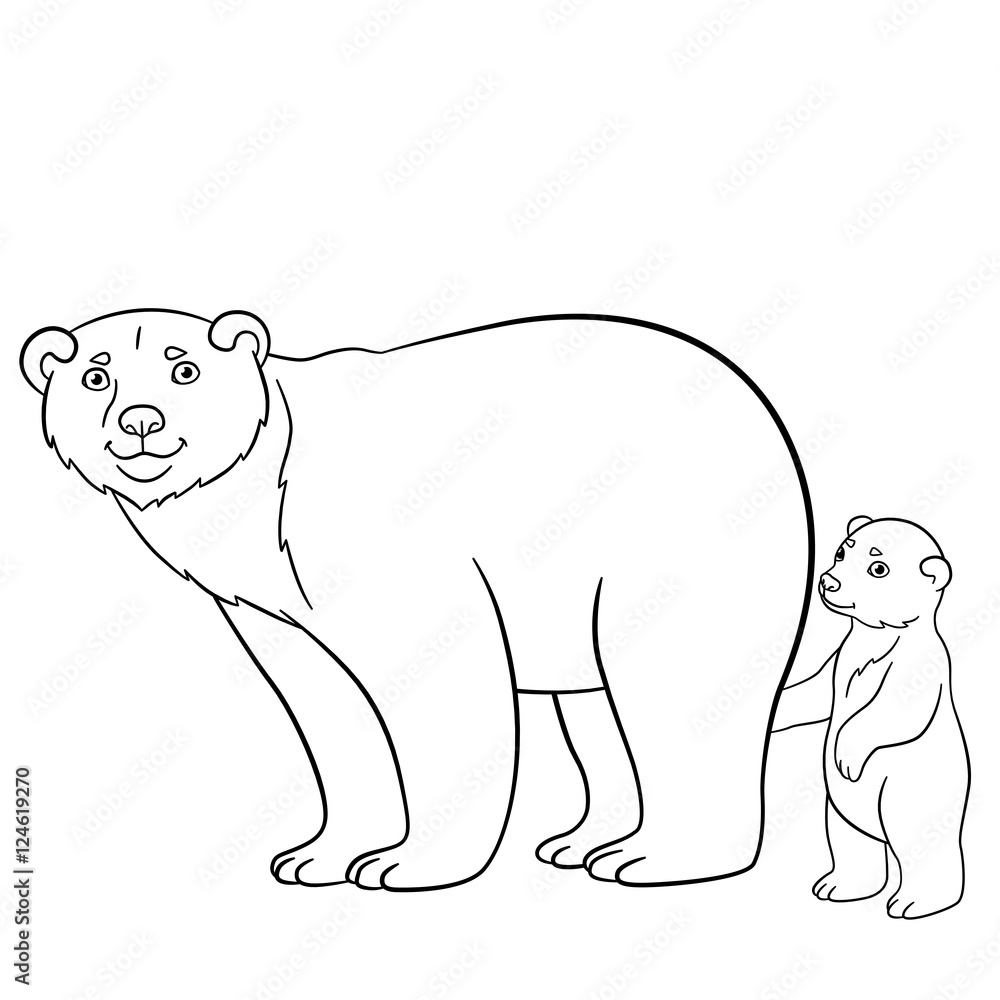 Fototapeta Coloring pages. Mother bear with her cute baby.