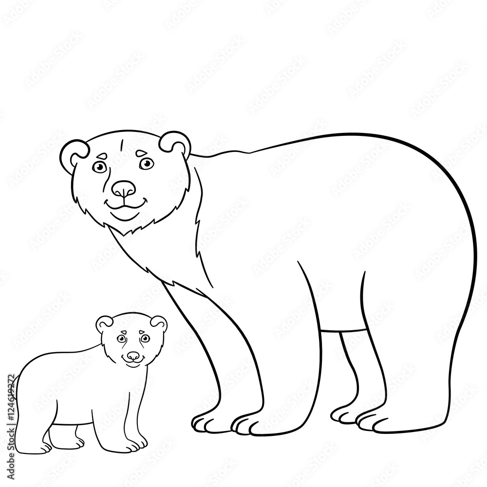 Coloring pages. Mother bear with her cute baby. Stock Vector | Adobe Stock