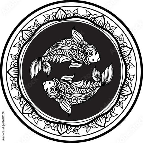 Detailed pisces in aztec style