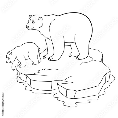 Coloring pages. Mother polar bear with her cute baby.