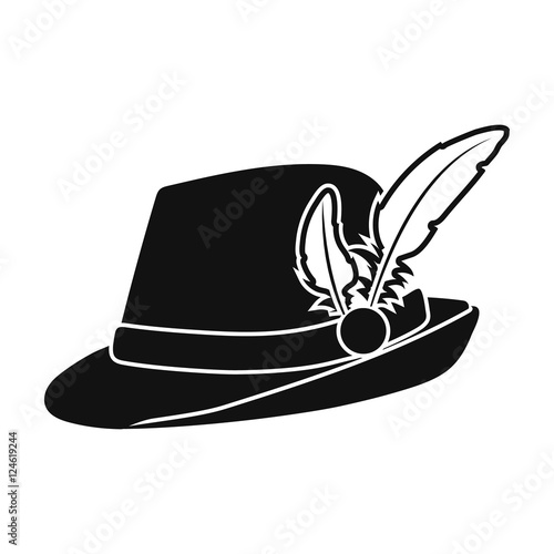 Tyrolean hat icon in black style isolated on white background. Oktoberfest symbol stock vector illustration.