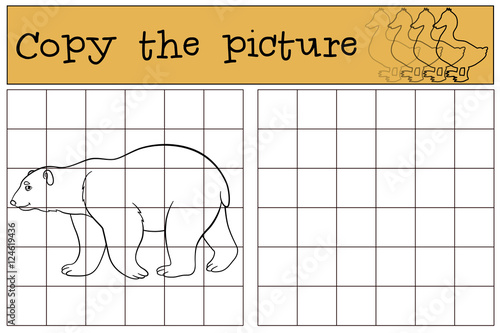 Educational game: Copy the picture. Cute polar bear walks.