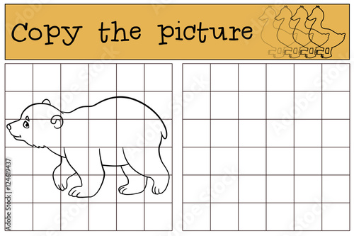 Educational game: Copy the picture. Little cute baby polar bear.