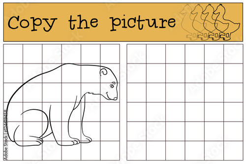 Educational game: Copy the picture. Cute polar bear smiles.