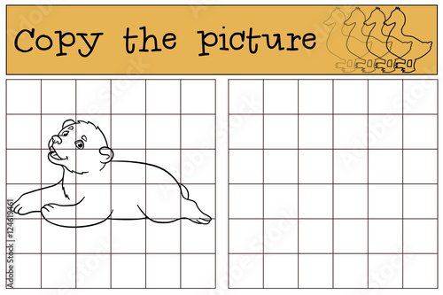 Educational game: Copy the picture. Little cute baby polar bear.