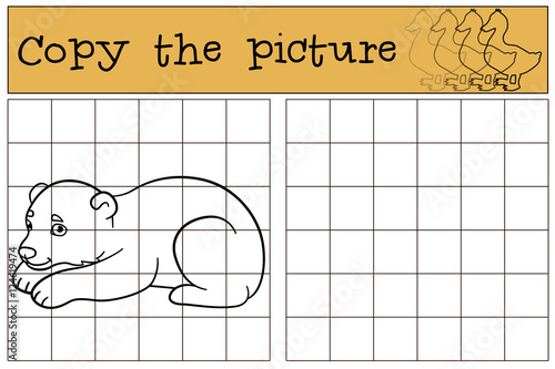 Educational game: Copy the picture. Little cute baby polar bear.