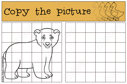 Educational game: Copy the picture. Little cute baby polar bear.