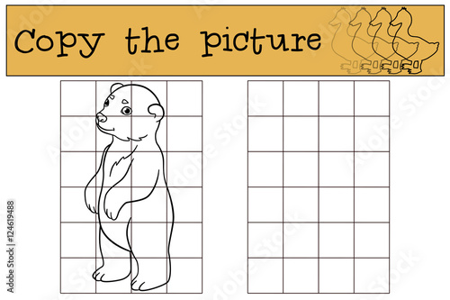 Educational game: Copy the picture. Little cute baby polar bear.