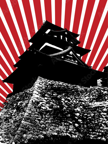 A Japanese castles vector with rising sun