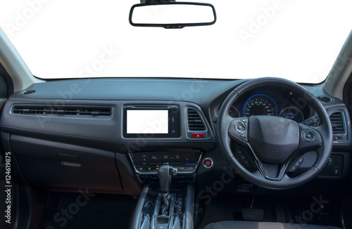 Dashboard in car interior isolated on white background © ChomSica