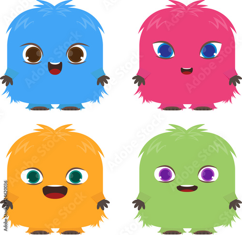 Cute monsters set. Color vector illustration. Funny fantasy creatures
