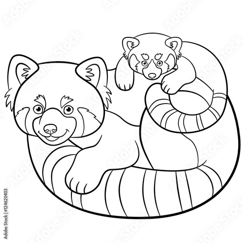 Coloring Pages Mother Red Panda With Her Baby Stock Vector Adobe Stock