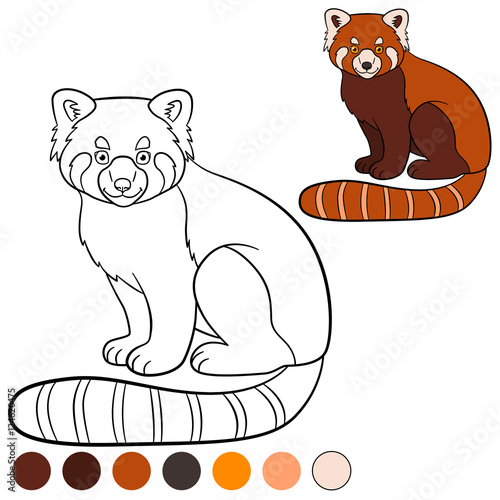 Fototapeta Naklejka Na Ścianę i Meble -  Coloring page: red panda. Little cute red panda smiles.